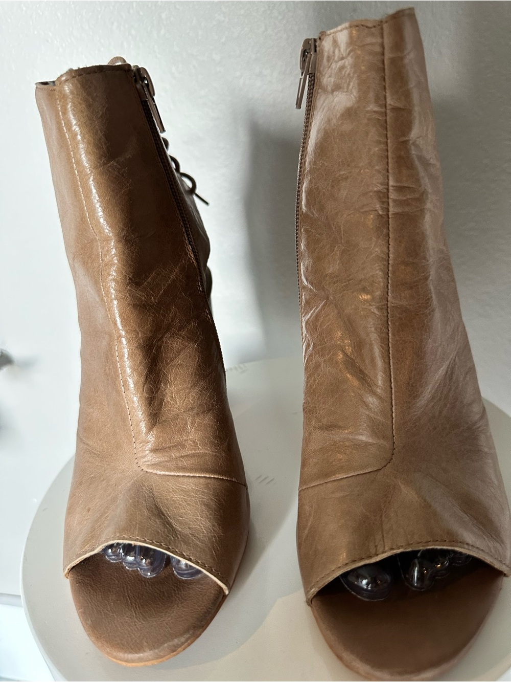 Jeffrey Campbell Brown Leather Peep-Toe Ankle Booties